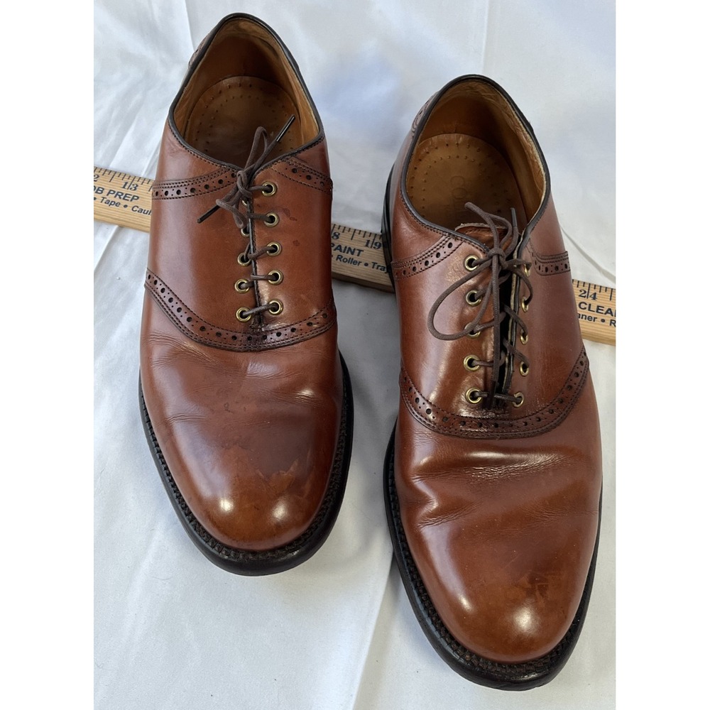 Vintage‎ Cole Haan Traditionals Cognac Leather Saddle Shoes V Cleat Mens US 9